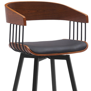 Homeroots 31" Black Faux Leather And Metal Swivel Bar Height Bar Chair   534455