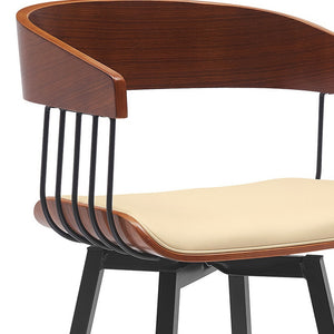Homeroots 31" Cream And Black Faux Leather With Metal Swivel Bar Height Bar Chair   534456
