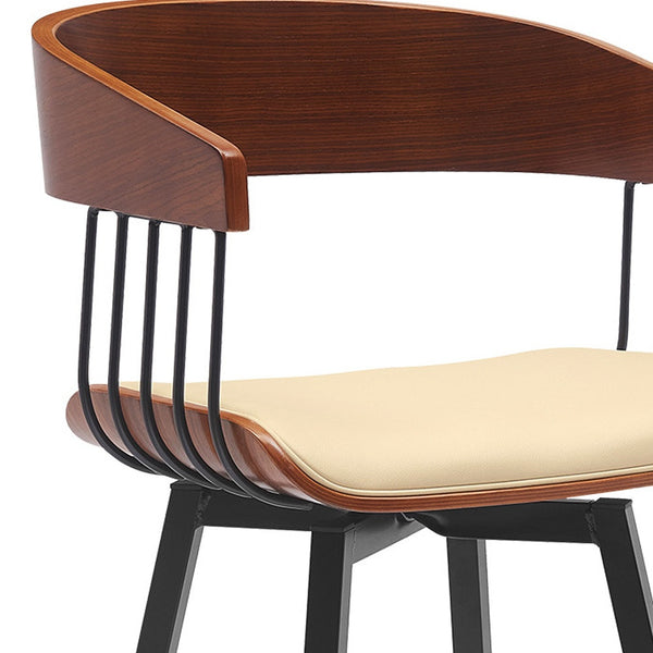 Homeroots 31" Cream And Black Faux Leather With Metal Swivel Bar Height Bar Chair   534456