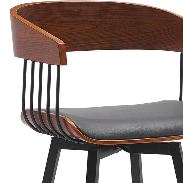 Homeroots 31" Gray And Black Faux Leather With Metal Swivel Bar Height Bar Chair   534457