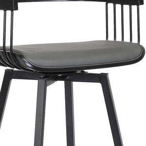 Homeroots 31" Gray And Black Faux Leather With Metal Swivel Bar Height Bar Chair   534458