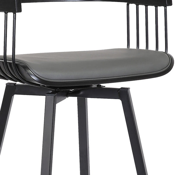Homeroots 31" Gray And Black Faux Leather With Metal Swivel Bar Height Bar Chair   534458