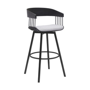 Homeroots 31" Light Gray And Black Fabric With Metal Swivel Bar Height Bar Chair   534459