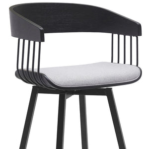 Homeroots 31" Light Gray And Black Fabric With Metal Swivel Bar Height Bar Chair   534459
