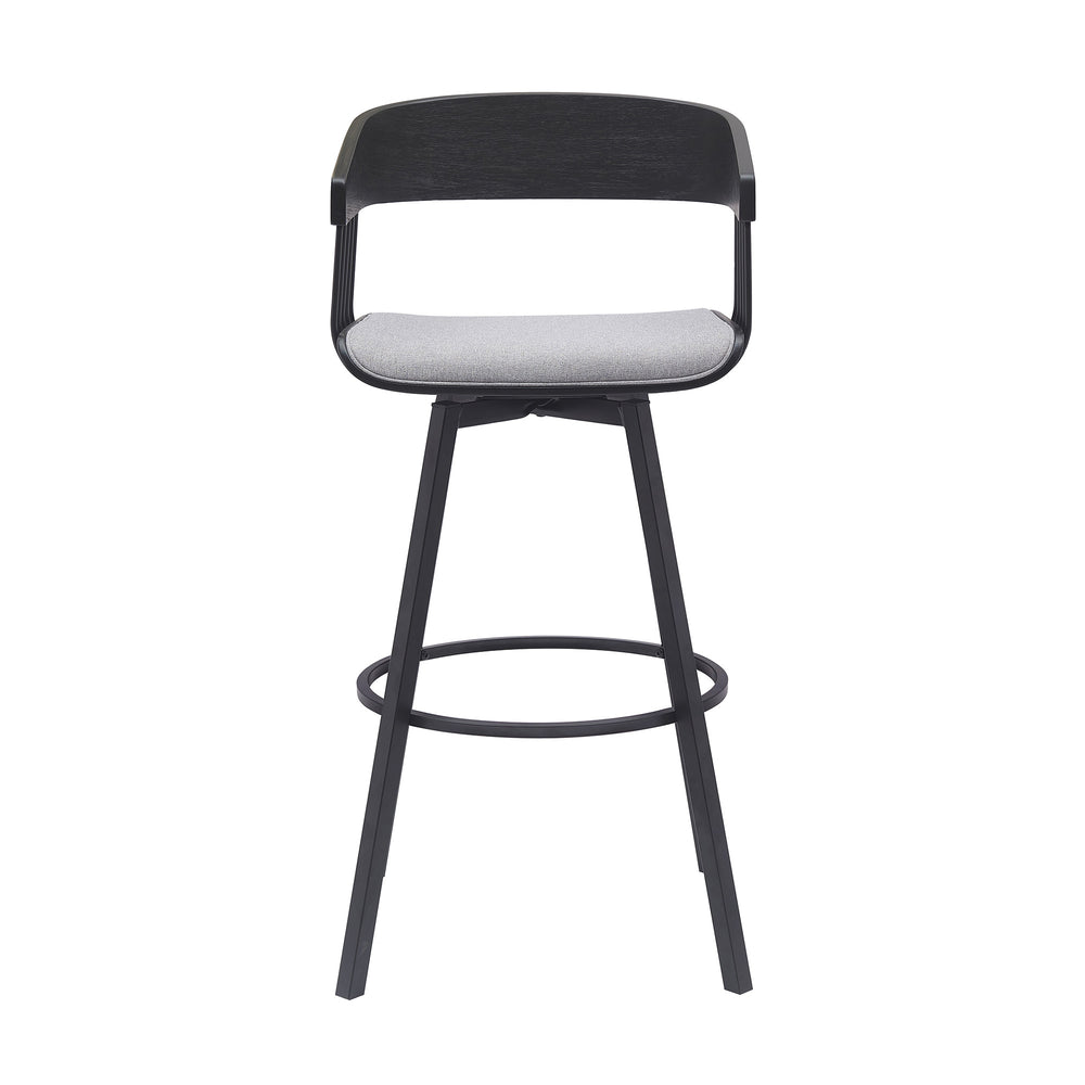 Homeroots 31" Light Gray And Black Fabric With Metal Swivel Bar Height Bar Chair   534459