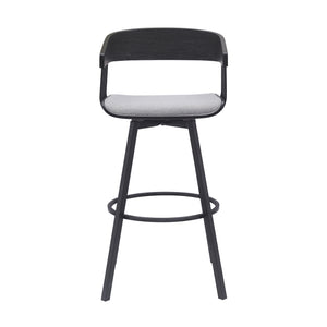 Homeroots 31" Light Gray And Black Fabric With Metal Swivel Bar Height Bar Chair   534459