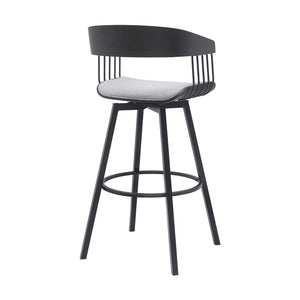 Homeroots 31" Light Gray And Black Fabric With Metal Swivel Bar Height Bar Chair   534459