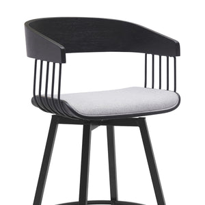 Homeroots 31" Light Gray And Black Fabric With Metal Swivel Bar Height Bar Chair   534459