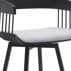 Homeroots 31" Light Gray And Black Fabric With Metal Swivel Bar Height Bar Chair   534459