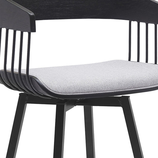 Homeroots 31" Light Gray And Black Fabric With Metal Swivel Bar Height Bar Chair   534459