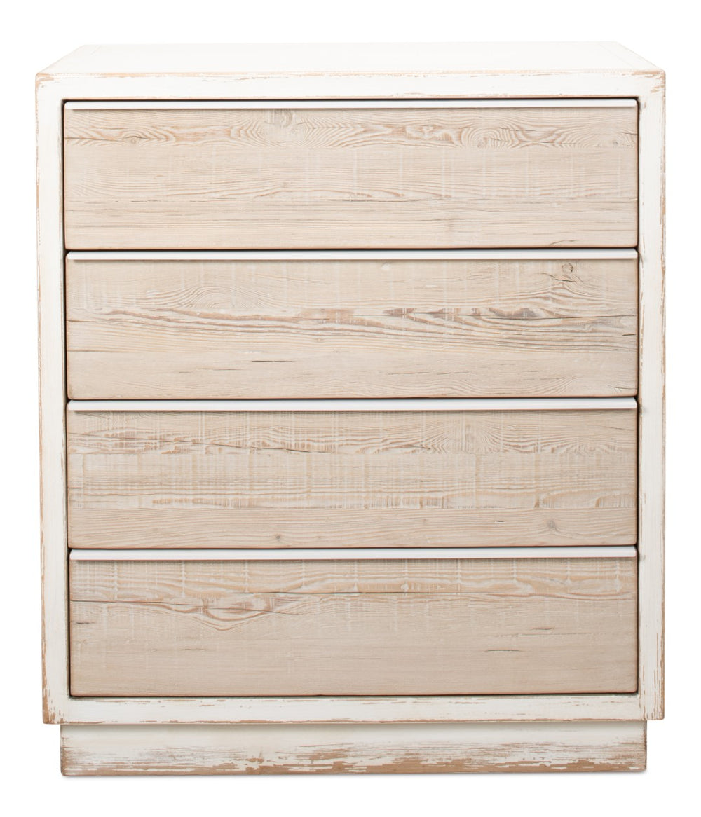 Sarreid Stefano Four Drawer Commode - Antique White Finish With Weathered Pine Drawers For Timeless Elegance White  53445