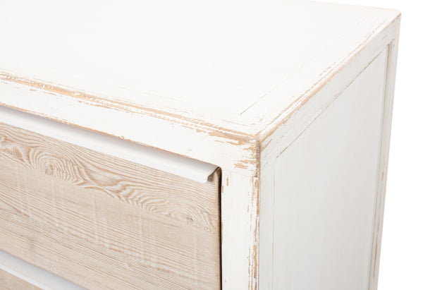 Sarreid Stefano Four Drawer Commode - Antique White Finish With Weathered Pine Drawers For Timeless Elegance White  53445