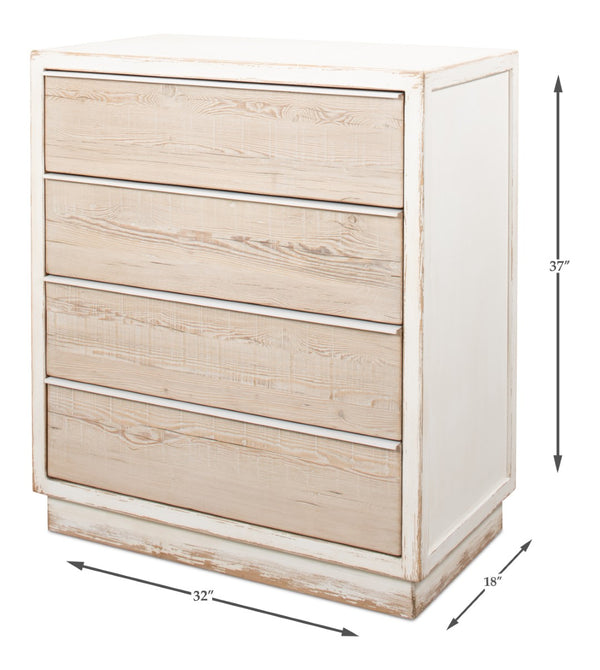 Sarreid Stefano Four Drawer Commode - Antique White Finish With Weathered Pine Drawers For Timeless Elegance White  53445