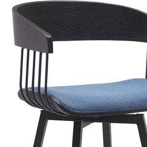 Homeroots 31" Blue And Black Fabric With Metal Swivel Bar Height Bar Chair   534460
