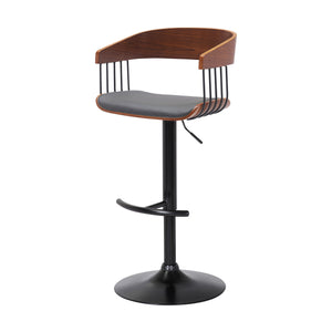 Homeroots Gray And Black Faux Leather With Metal Swivel Adjustable Height Bar Chair   534461