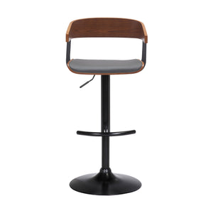 Homeroots Gray And Black Faux Leather With Metal Swivel Adjustable Height Bar Chair   534461