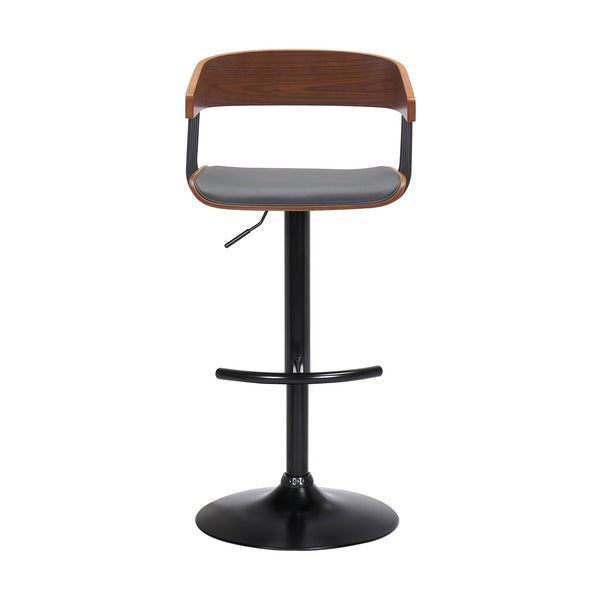 Homeroots Gray And Black Faux Leather With Metal Swivel Adjustable Height Bar Chair   534461