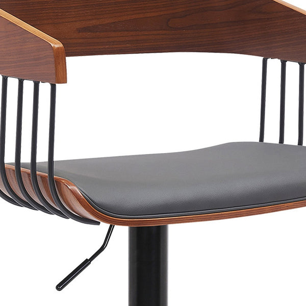 Homeroots Gray And Black Faux Leather With Metal Swivel Adjustable Height Bar Chair   534461