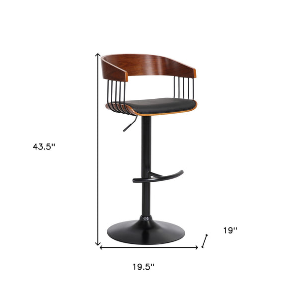 Homeroots Black Faux Leather And Metal Swivel Adjustable Height Bar Chair   534462