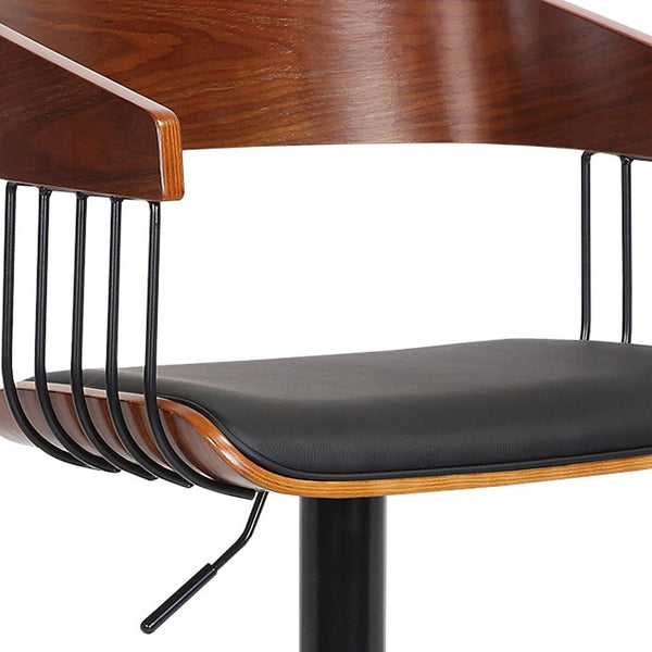 Homeroots Black Faux Leather And Metal Swivel Adjustable Height Bar Chair   534462