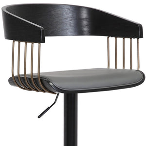 Homeroots Gray And Black Faux Leather With Metal Swivel Adjustable Height Bar Chair   534463