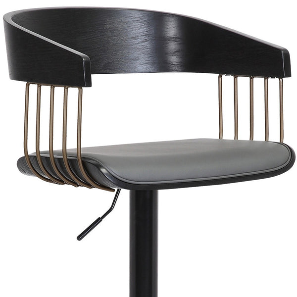 Homeroots Gray And Black Faux Leather With Metal Swivel Adjustable Height Bar Chair   534463