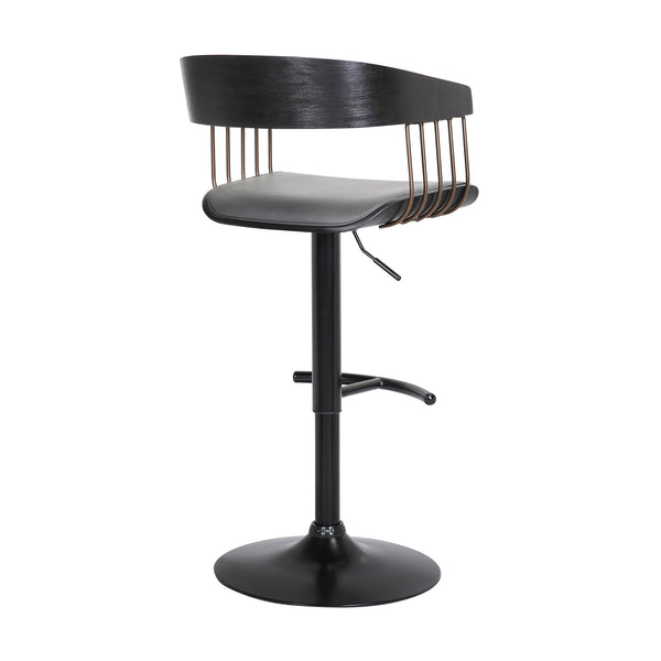 Homeroots Gray And Black Faux Leather With Metal Swivel Adjustable Height Bar Chair   534463
