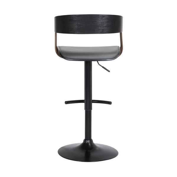 Homeroots Gray And Black Faux Leather With Metal Swivel Adjustable Height Bar Chair   534463