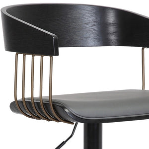 Homeroots Gray And Black Faux Leather With Metal Swivel Adjustable Height Bar Chair   534463