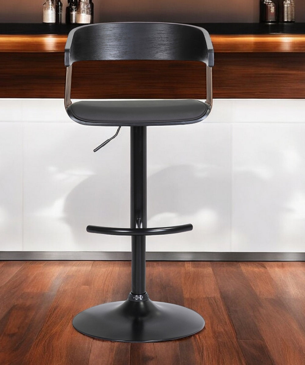 Homeroots Black Faux Leather And Metal Swivel Adjustable Height Bar Chair   534464