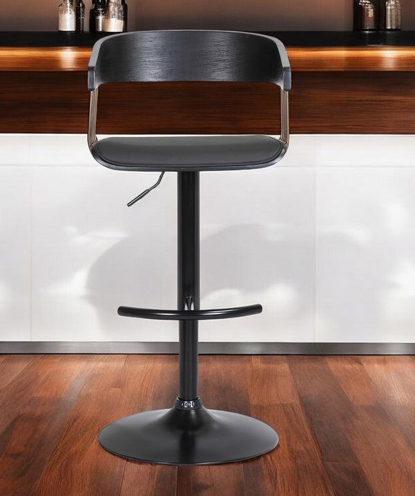 Homeroots Black Faux Leather And Metal Swivel Adjustable Height Bar Chair   534464