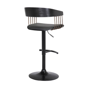 Homeroots Black Faux Leather And Metal Swivel Adjustable Height Bar Chair   534464
