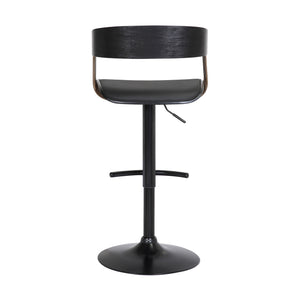 Homeroots Black Faux Leather And Metal Swivel Adjustable Height Bar Chair   534464