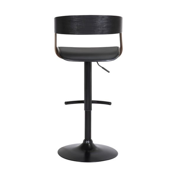 Homeroots Black Faux Leather And Metal Swivel Adjustable Height Bar Chair   534464
