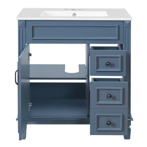 English Elm 30" French-Inspired Bathroom Vanity With Ceramic Sink, Soft-Close Drawers & Elegant Storage Solutions N710P323323C
