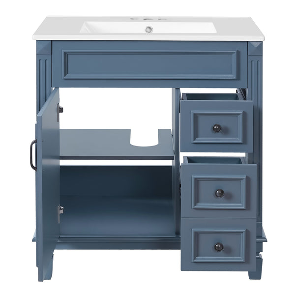 English Elm 30" French-Inspired Bathroom Vanity With Ceramic Sink, Soft-Close Drawers & Elegant Storage Solutions N710P323323C