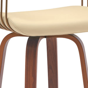 Homeroots 26" Cream And Wood Brown Faux Leather Swivel Counter Height Bar Chair   534465