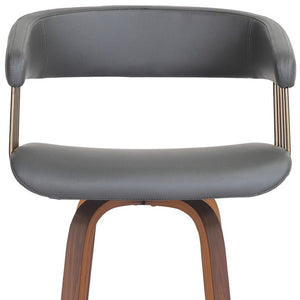HomeRoots 26" Stylish Gray Faux Leather Swivel Counter Chair with Wood Brown Frame for Modern Home Bars 534466