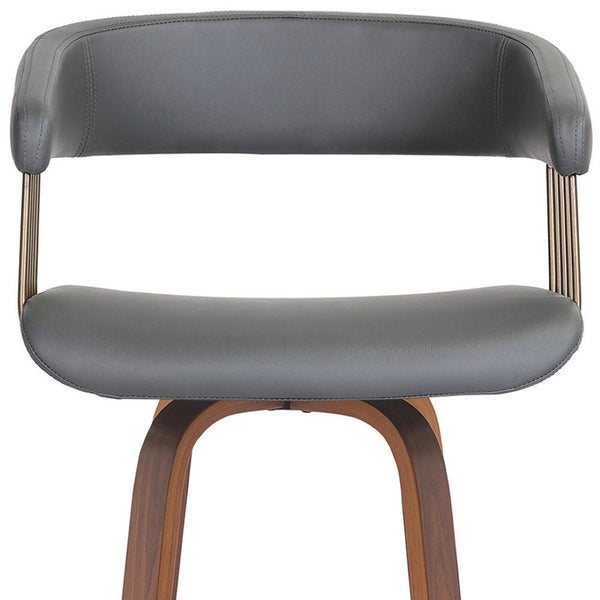 HomeRoots 26" Stylish Gray Faux Leather Swivel Counter Chair with Wood Brown Frame for Modern Home Bars 534466