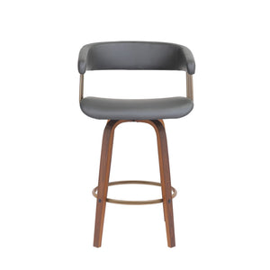 HomeRoots 26" Stylish Gray Faux Leather Swivel Counter Chair with Wood Brown Frame for Modern Home Bars 534466