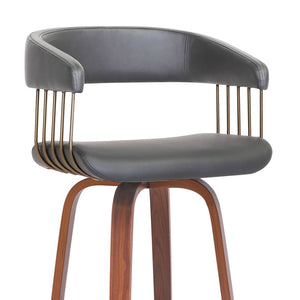HomeRoots 26" Stylish Gray Faux Leather Swivel Counter Chair with Wood Brown Frame for Modern Home Bars 534466