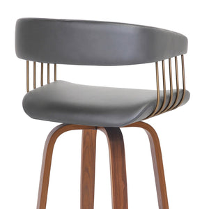HomeRoots 26" Stylish Gray Faux Leather Swivel Counter Chair with Wood Brown Frame for Modern Home Bars 534466