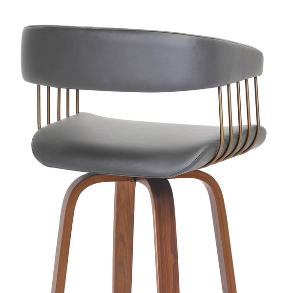 HomeRoots 26" Stylish Gray Faux Leather Swivel Counter Chair with Wood Brown Frame for Modern Home Bars 534466