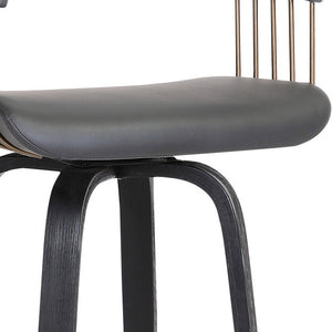 Homeroots 26" Gray And Black Faux Leather Swivel Counter Height Bar Chair   534467