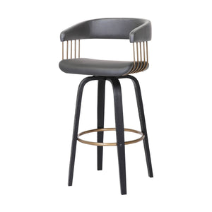 Homeroots 26" Gray And Black Faux Leather Swivel Counter Height Bar Chair   534467