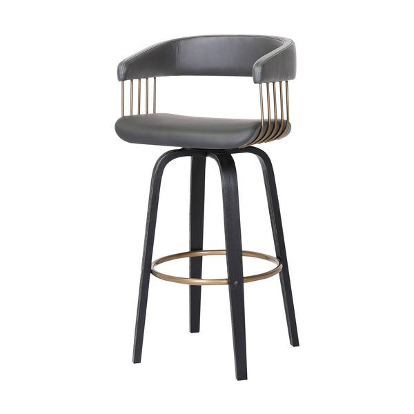 Homeroots 26" Gray And Black Faux Leather Swivel Counter Height Bar Chair   534467