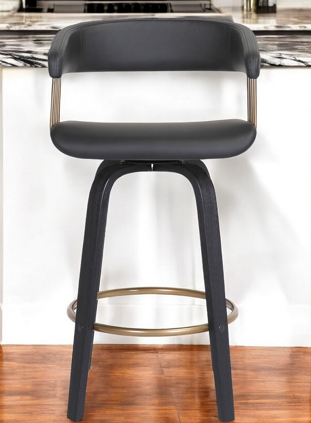 Homeroots 26" Black Faux Leather Swivel Counter Height Bar Chair   534468
