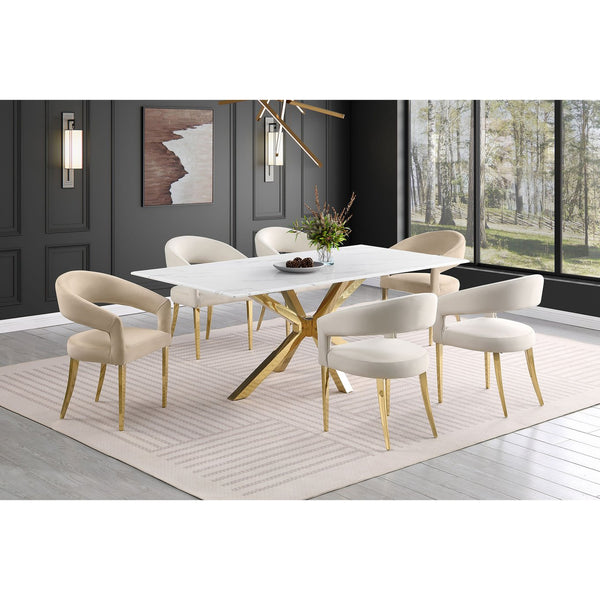 English Elm Rendina Velvet Upholstered Dining Armchair Set of 2 – Curved Open-Back Comfort with Luxe Foam Seating and Metal Frame Beige B062P299828