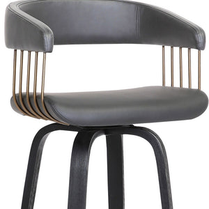 Homeroots 31" Gray And Black Faux Leather Swivel Bar Height Bar Chair   534471