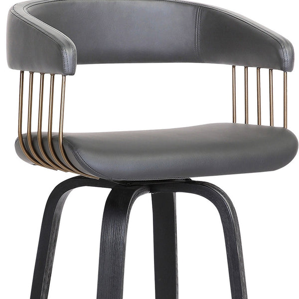 Homeroots 31" Gray And Black Faux Leather Swivel Bar Height Bar Chair   534471